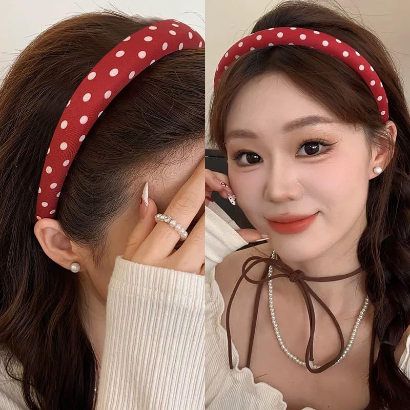Vintage Red Polka Dot Headband for Women - Non-Slip Design