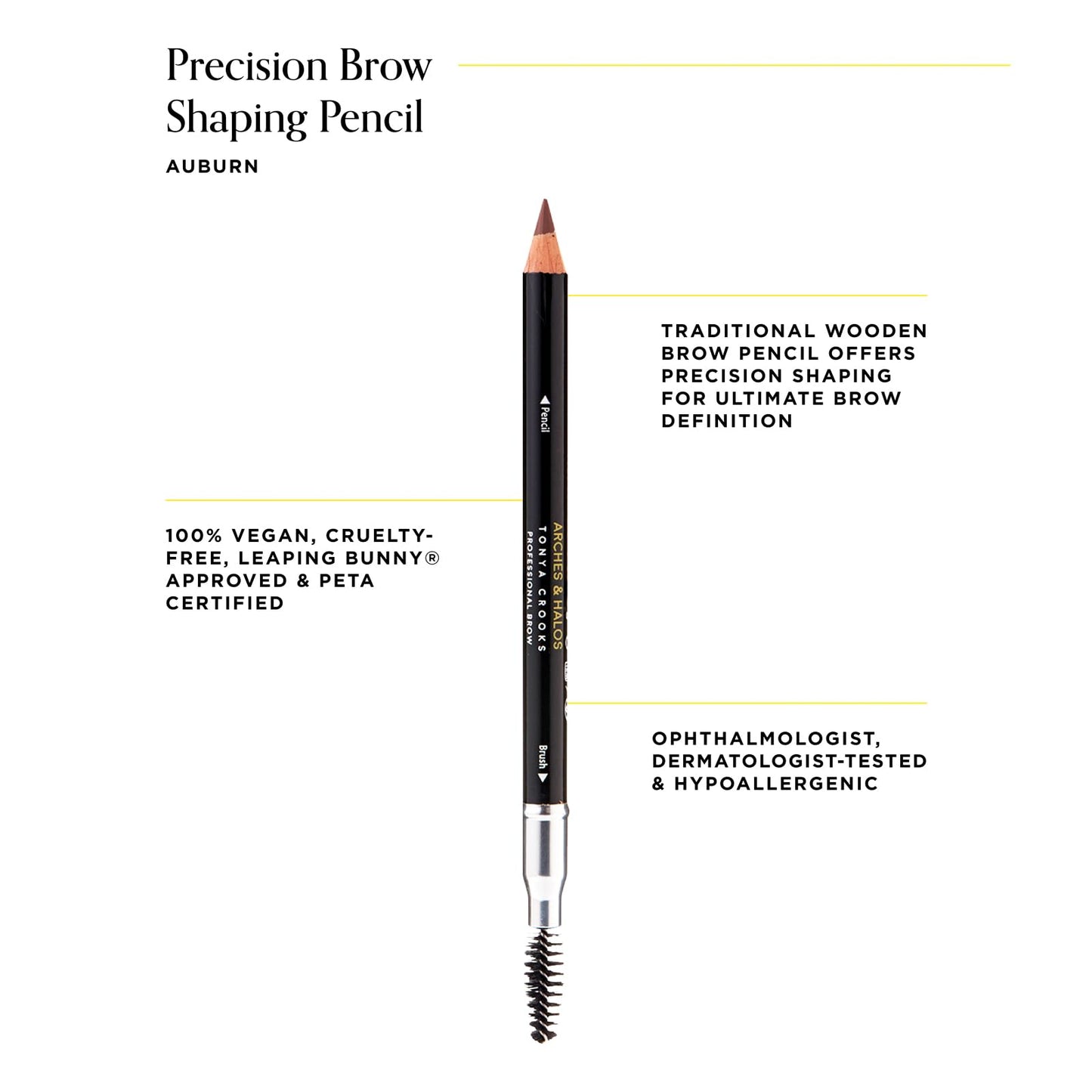 Arches & Halos Precision Brow Shaping Pencil - Dual Ended Wood Pencil - Buildable, Pigmented, Precise Brow Color - Vegan and Cruelty Free Makeup - Auburn - 0.070 oz