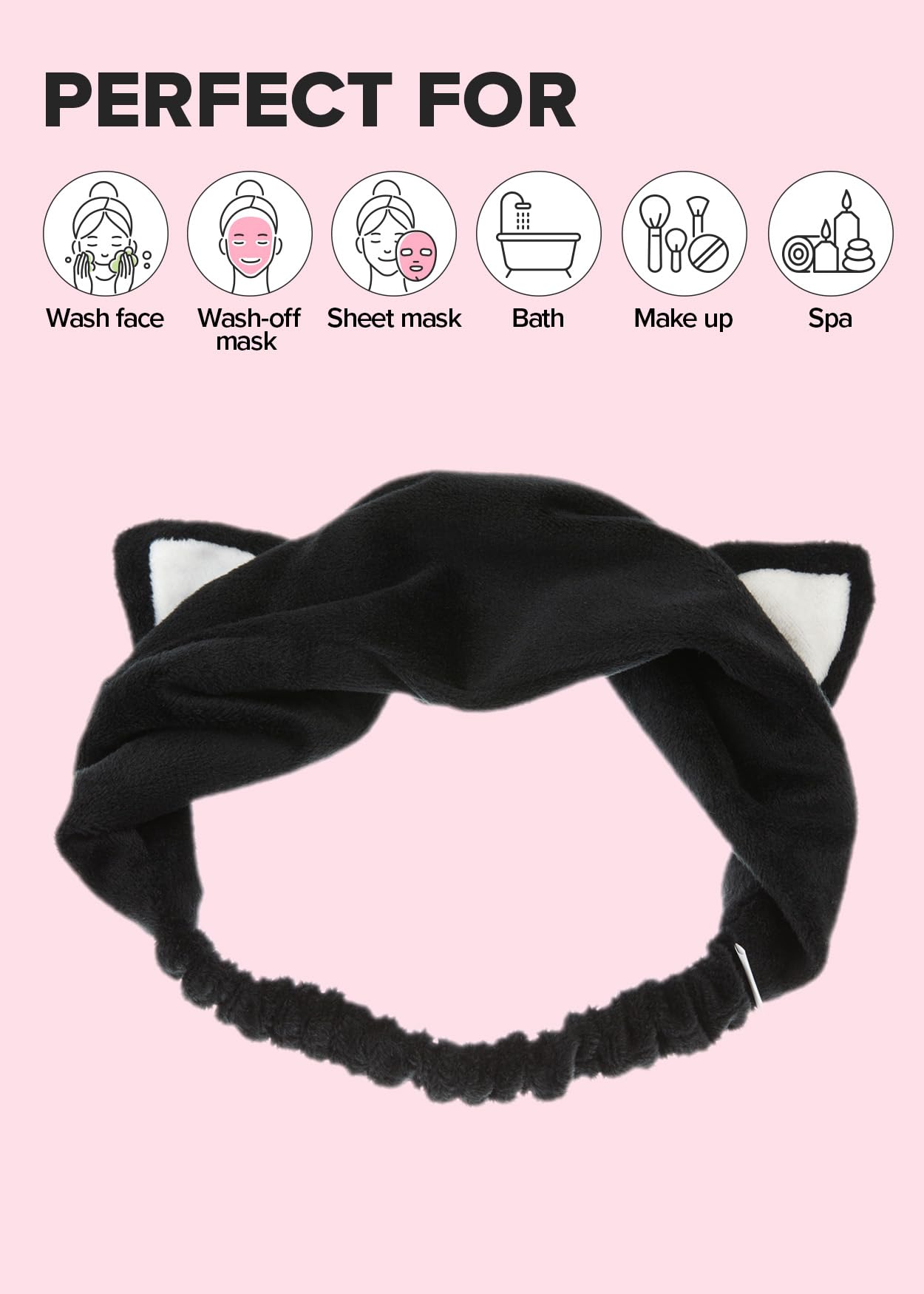 I DEW CARE Face Wash Headband - Black Cat | Spa, Soft, Cute for Makeup, Shower, Teen Girls Stuff, 1 Count