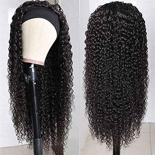 XSY Headband Wig Human Hair Deep Wave 20 Inch Curly Headband Wigs for Women 10A Brazilian Human Hair Wigs Glueless None Lace Front Wig Natural Color