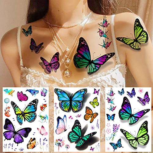 EGMBGM 52 Sheets Tiny Small Temporary Tattoos For Kids Boys Girls, Tribal Animals Butterfly Anchor Compass Tattoo Stickers For Men Women, 3D Cute Flower Fake Face Tatoo Kits Sets For Neck Arm Hands