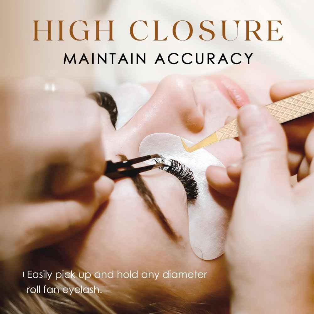 Beeutemaker Beige Fiber Tip Lash Tweezers for Eyelash Extensions – F Shape for Isolation, Professional Precision Tweezers for Lash Technicians