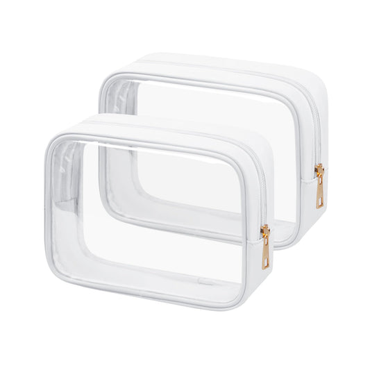 Ebbniur TSA Toiletry Bag Clear Makeup Bag Travel Essentials Cosmetic Bag for Men and Women White 2Pcs