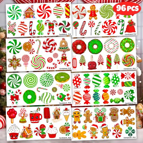 96 PCS Cute Candyland Candy Land Temporary Tattoos Theme First Birthday Party Decorations Favors Supplies Decor Kids Tattoo Stickers Gifts For Kids Boys Girls Prizes Carnival Christmas Xmas Hoiliday