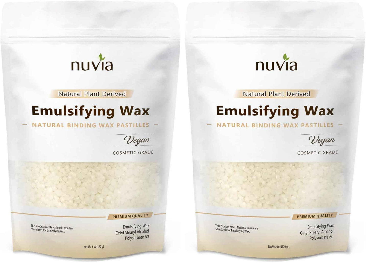 Nuvia Organics Emulsifying Wax, 100% Natural Plant Derived, NF, Cosmetic & Food Grade; 6oz (Pack of 2)
