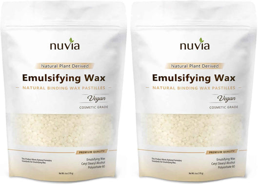Nuvia Organics Emulsifying Wax, 100% Natural Plant Derived, NF, Cosmetic & Food Grade; 6oz (Pack of 2)
