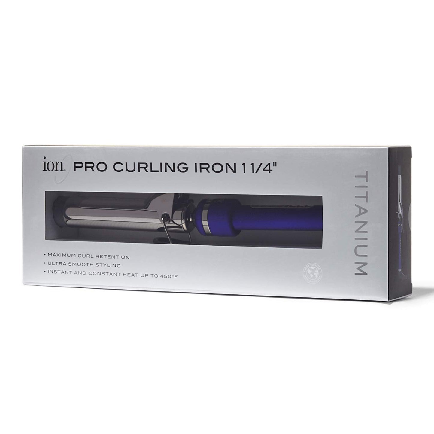 ion Titanium Pro Curling Iron, 1-1/4 Inch, Heats up to 450°F, Maximum Curl Retention, Dual Voltage