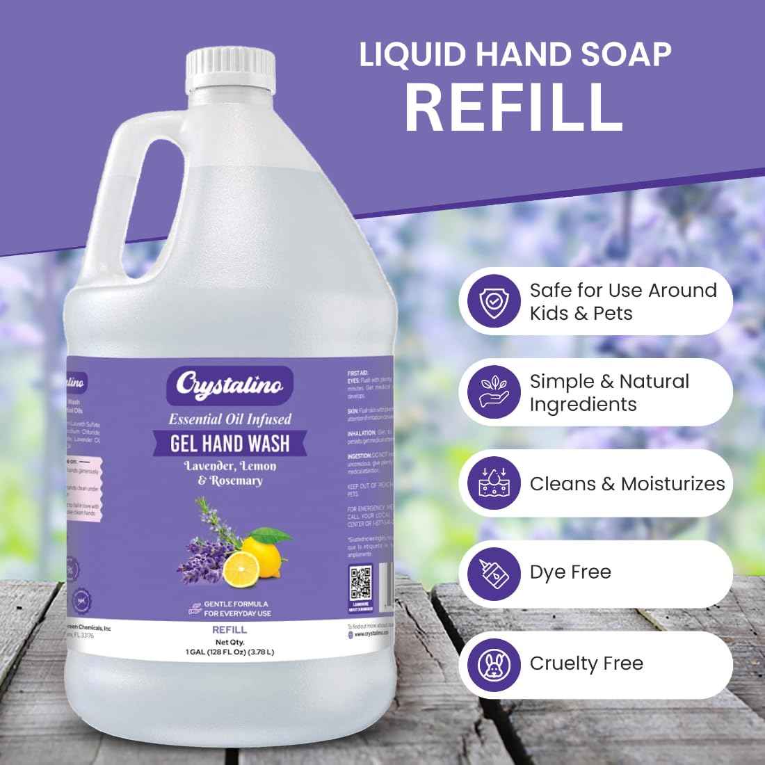 Crystalino Lavender Essential Oil Gallon Liquid Hand Soap Refill (1 Gal), Non-Toxic Bathroom Hand Wash Soap Bulk Non-Antibacterial, Jabon Para Manos, handsoap gallon bulk refill deals, 洗手液