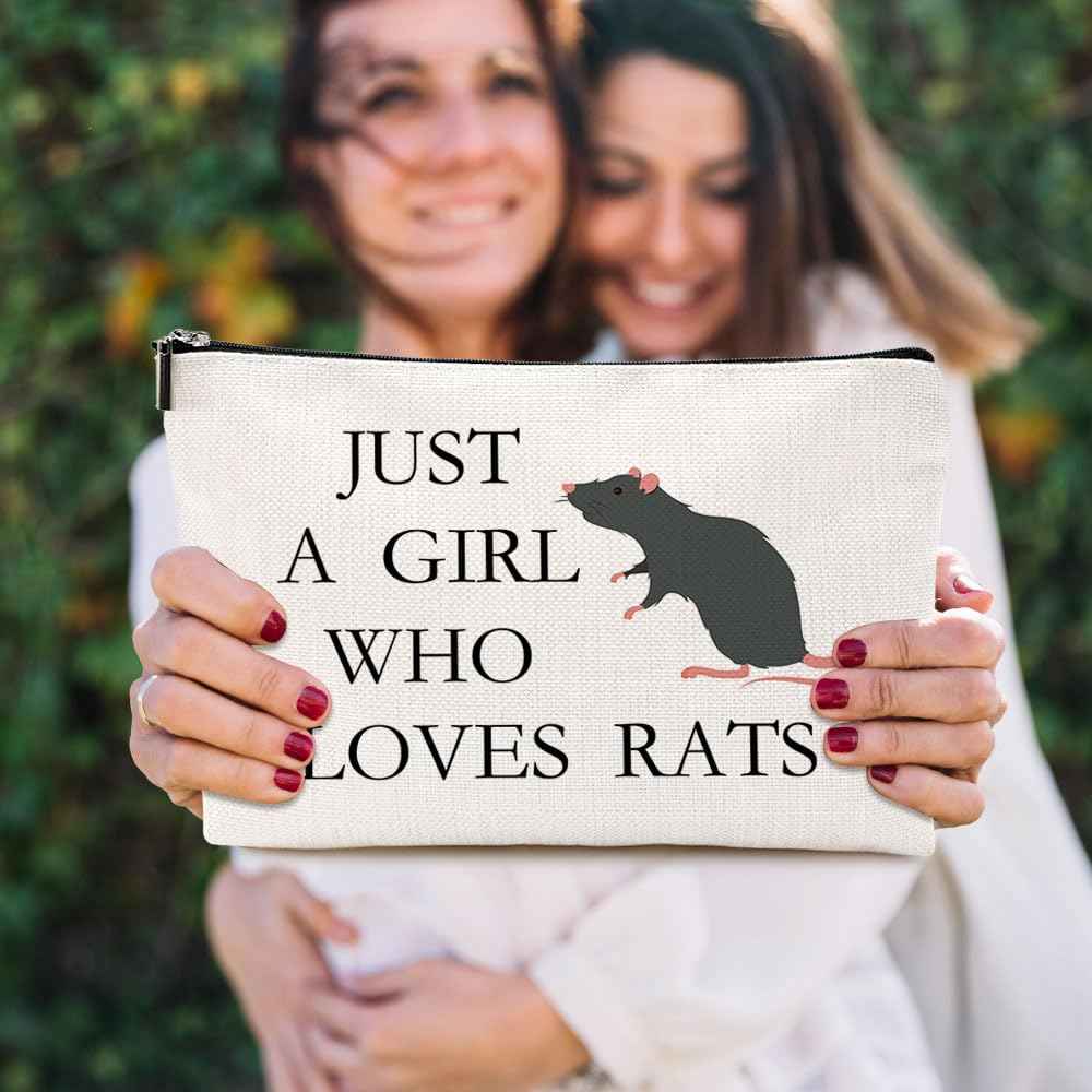 VICBOU Cute Rat Makeup Bag Rat Gifts for Women Girls Rats Decor Stuff Merch for Animal Lovers Funny Christmas Birthday Gift for Teens Best Friend Daughter BFF Sister Bestie Cosmetic Bag