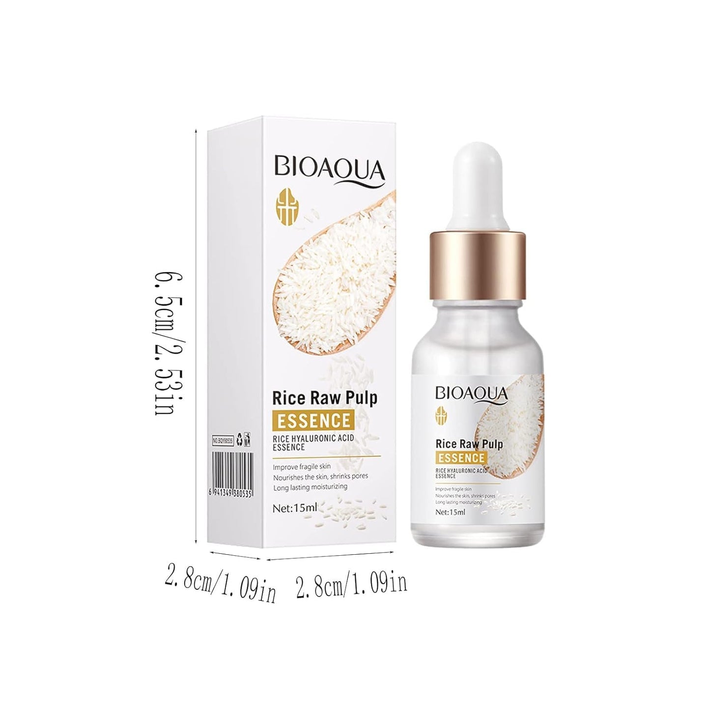 BIOAQUA Rice Raw Pulm Face Essence Hyaluronic Acid Shrink Pores Soften Moisturizing Facial Serum Skin 15ml (1 bottle, 0.5, Fl Oz)