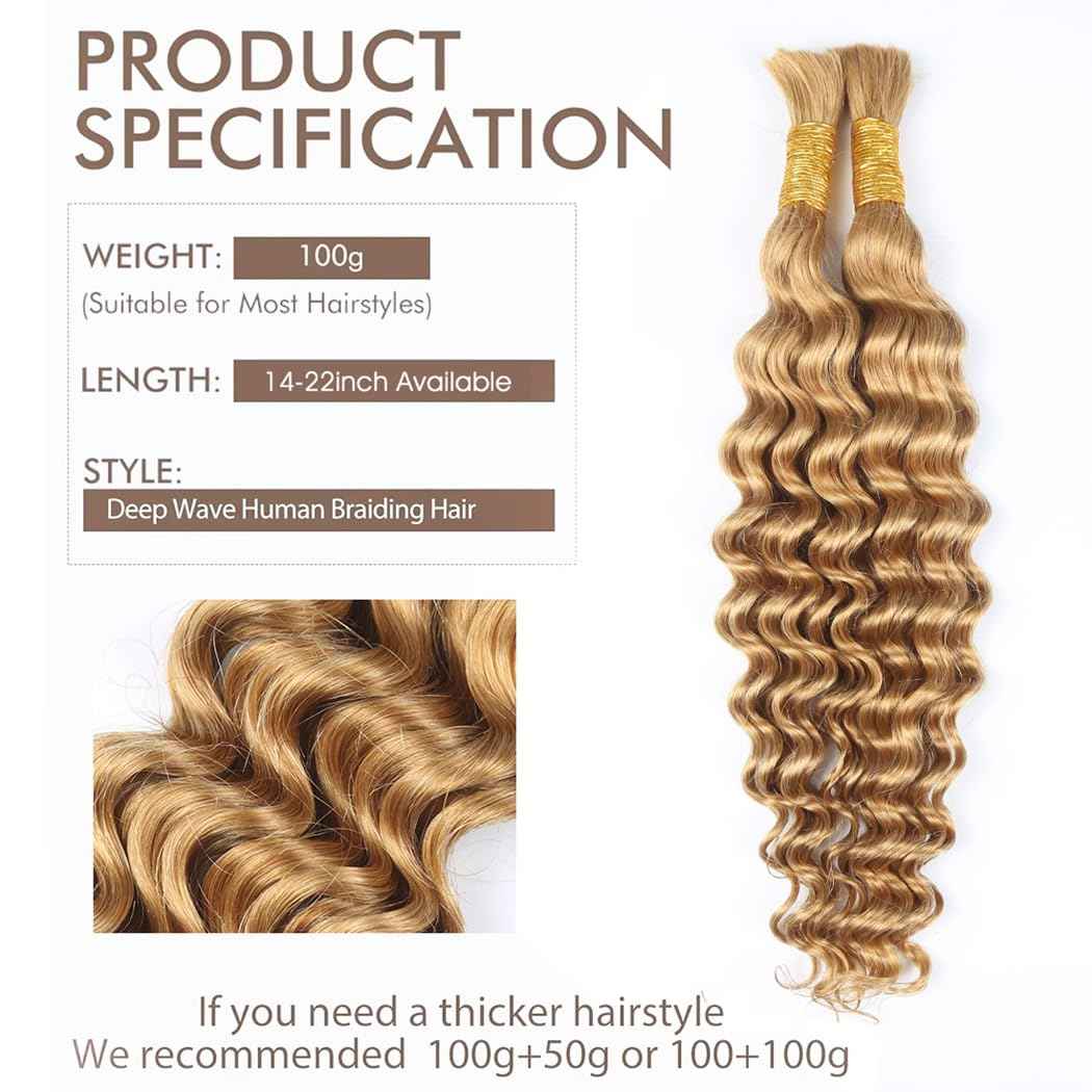 Odir Deep Wave Bulk Human Hair for Braiding No Weft 100% Unprocessed Brazilian Curly Braiding Human Hair Extensions Wet and Wavy Human Braiding Hair for Boho Braids 2 Bundles (20 Inch,27,100g)