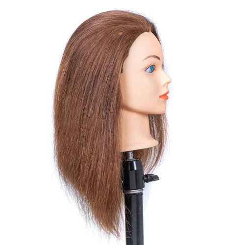 100% Human Hair Mannequin Head - Styling Training Head for Cosmetology & Hairdressing, Free Clamp (16-18, Brown)