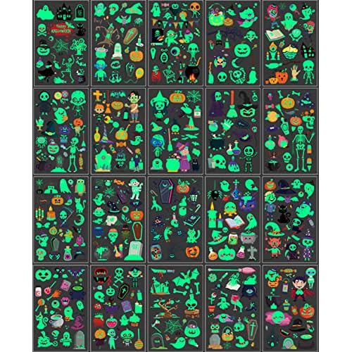 Luminous Halloween Temporary Tattoos for Kids, 360Pcs Halloween Cosplay Face Fake Tattoos, Glow In The Dark Tattoos for Adults, Holiday Party Favor Prizes Goody Bag Stuffers, Body Stickers Decorations