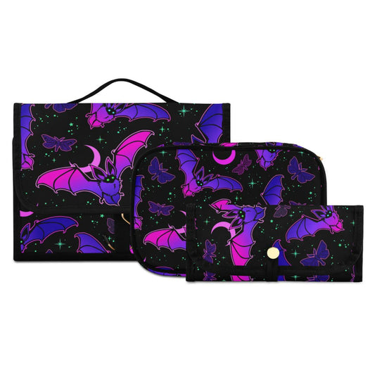 MNSRUU 3 PCS Toiletry Bag Purple Bat Gothic Hanging Makeup Bag for Toiletries Travel Toiletry Bags Set for Traveling, Travel Organizer for Accessories