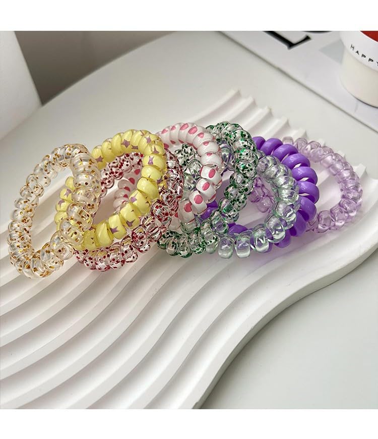 Waterproof Spiral Hair Ties, 6pcs/set Multicolour Ponytail Holders For Woman Girls Telephone Cord Hair Coils For Thin Hair (Yellow)