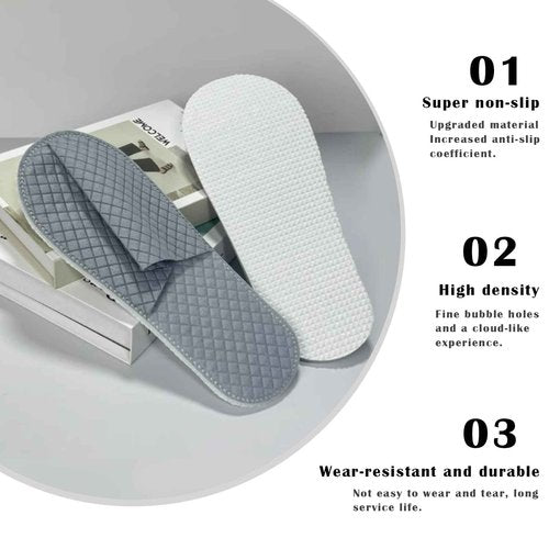 16 Pack Premium Spa Slippers Cooling Breathable Design Non Slip for Hotels Travel Home Use Bulk Value Set with Transparent Pouch（gray）