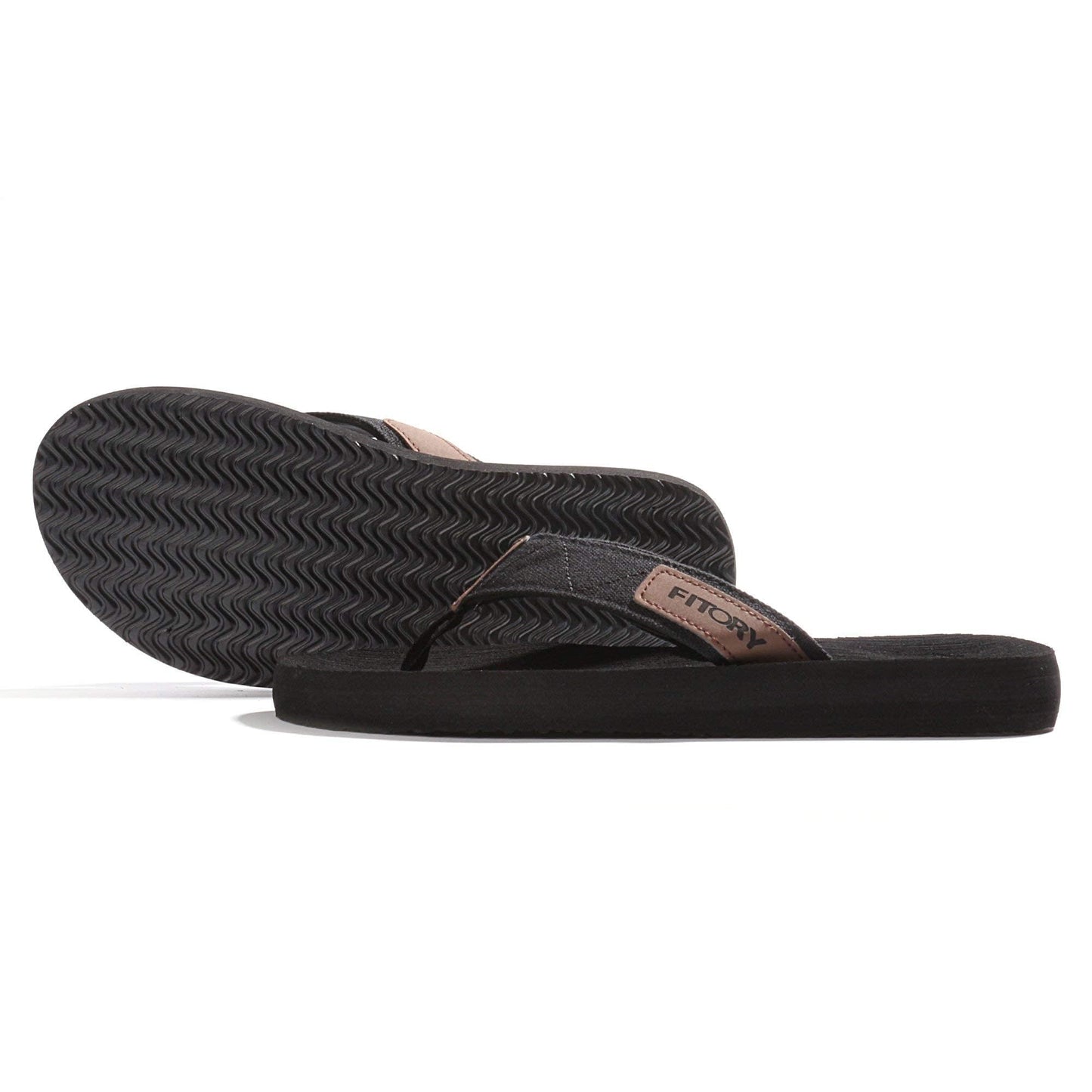 FITORY Men's Flip-Flops, Thongs Sandals Comfort Slippers for Beach Black Size 6