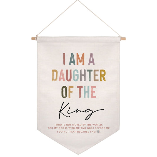 I Am A Daughter Of The King, Wall Banner, Nursery Wall Art, Fabric Wall Hanging, Kids Room Decor, Daughter’s Room Wall Hanging, Girl’s Bedroom Decor, Gift for Her, Nursery Wall Hanging