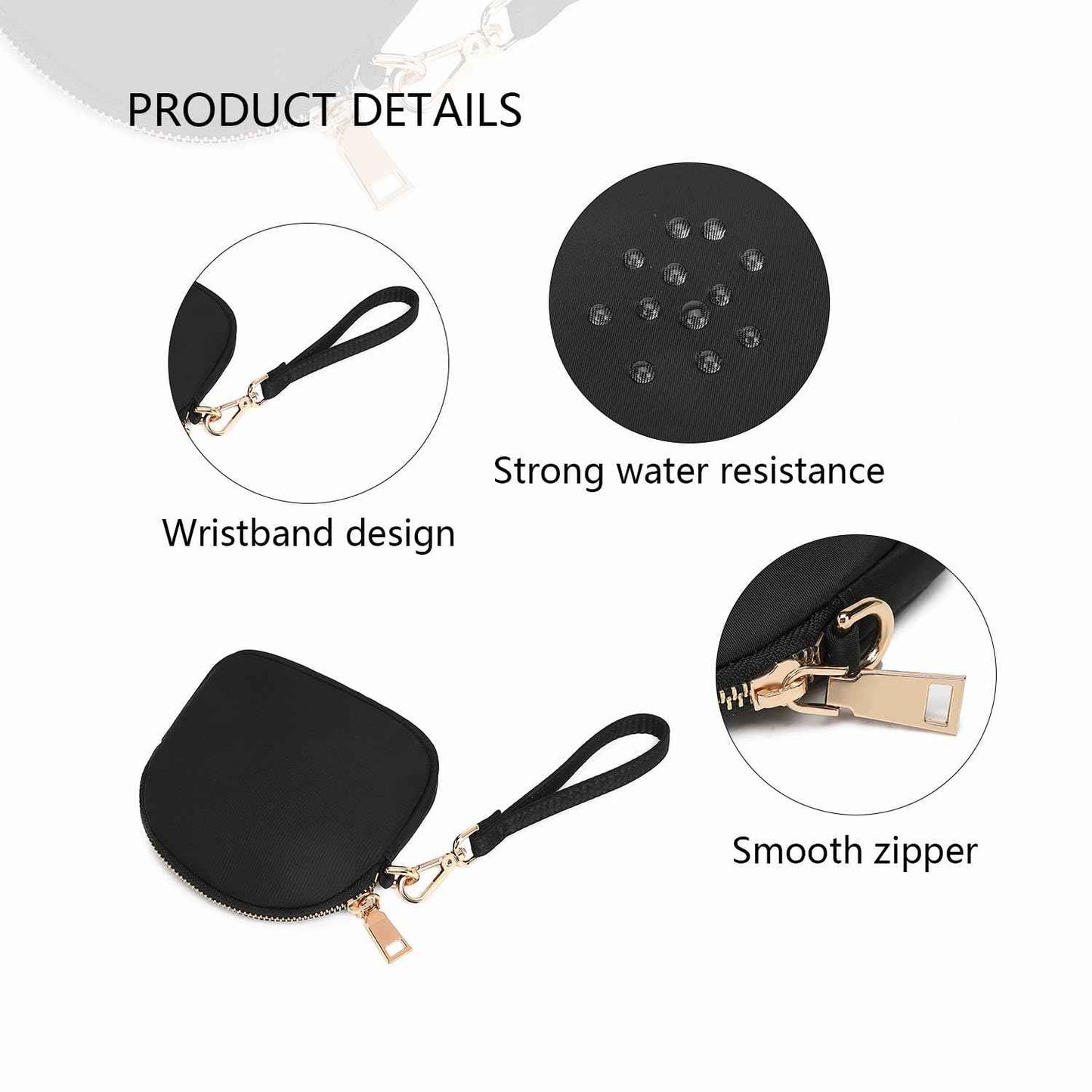 YONBEN Organizer Bag Makeup Bag for Purse Travel Toiletry Zipper Pouch Small Makeup Pouch with Pockets Wristband design (Black Nylon)