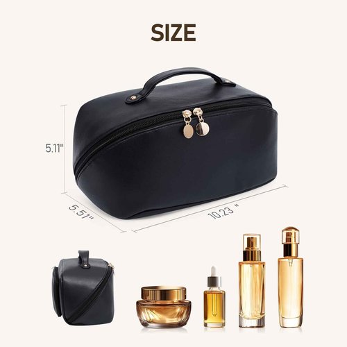 ETTP Large Capacity Cosmetic Bag for Women, Waterproof PU Leather Makeup Bag for Travel,Toiletry Bag Make up Organizer with Divider and Handle (Black)