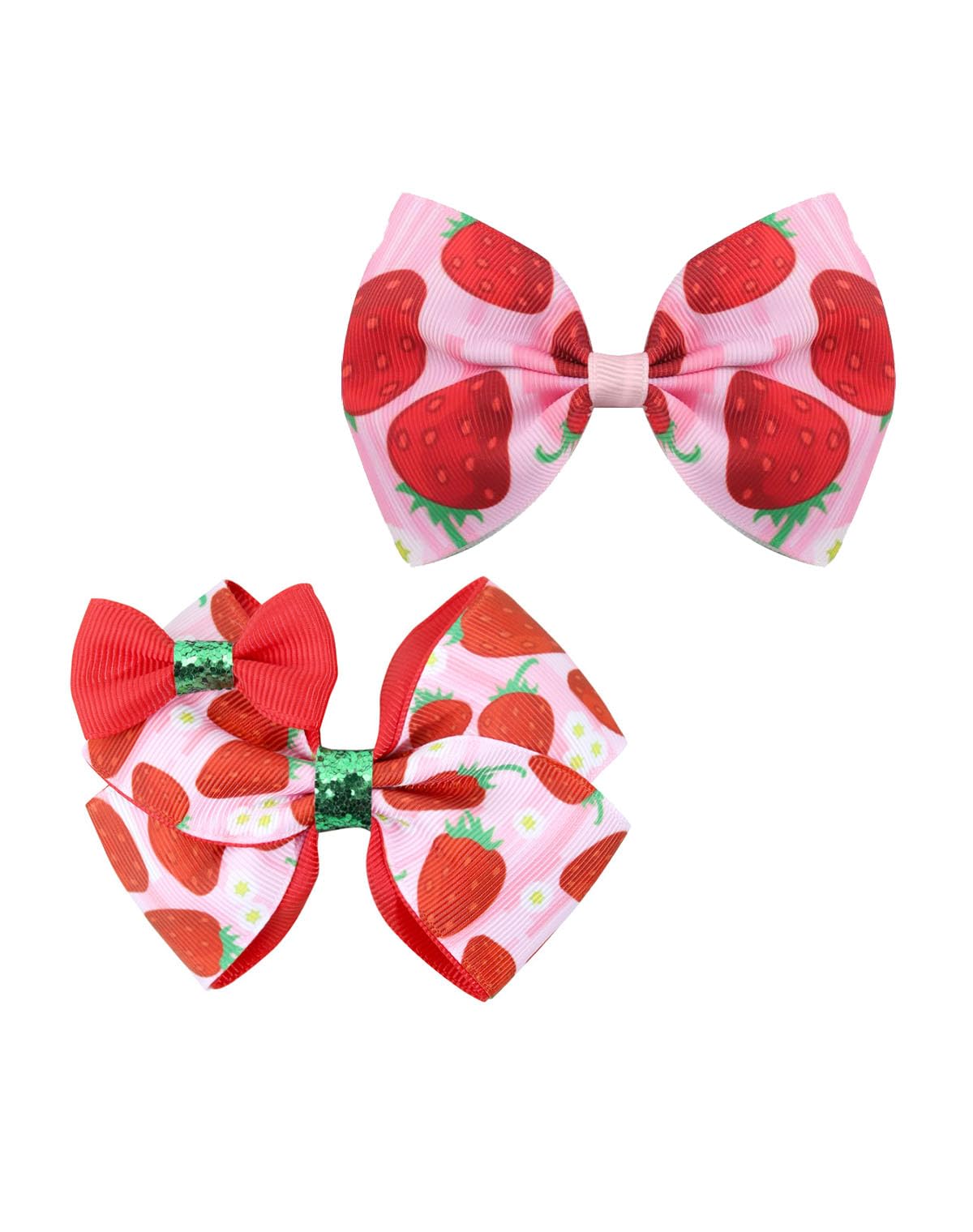 Strawberry Hair Bow Clip Pin Girls Fruit Hair Barrettes Strawberry Ribbon Bow BBG24 (C1-Bow)