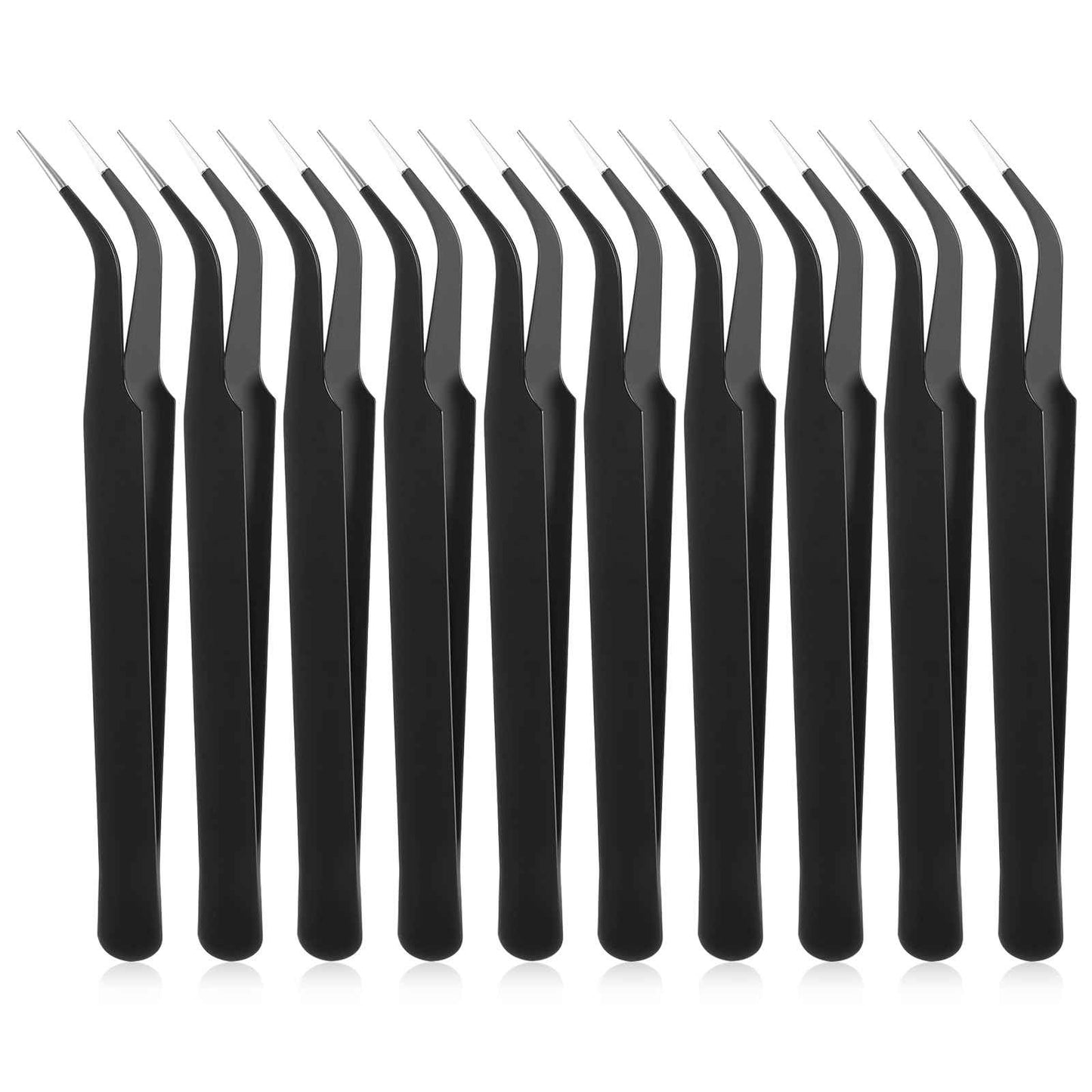10 Pieces Tweezers for Crafting Stainless Steel Curved Pointed Tweezers Precision Tweezer with Protective Cover for Eyelash Extensions Stickers Rhinestones Crafts (Black)