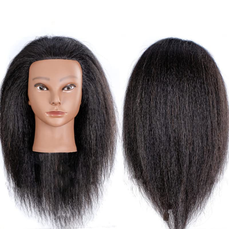 Mannequin Head with 100% Human Hair - 16 Inch Black Hair for Styling & Practice