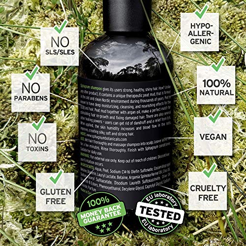 Sphagnum Botanicals Hair Growth Shampoo - with Australian Tea Tree Oil and Fulvic Acid from Natural Nordic Peat Mud for Thinning and Damaged Hair | No Harsh Sulfates (SLS/SLES) 8.45 fl. oz