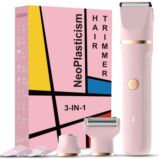Bikini Trimmer for Women - 3-in-1 Painless Electric Razor Shaver,IPX7 Waterproof&Easy Cleaning for Pubic Hair,Face,Body with Ceramic Blades,USB Rechargeable,Wet&Dry Use(Peach)
