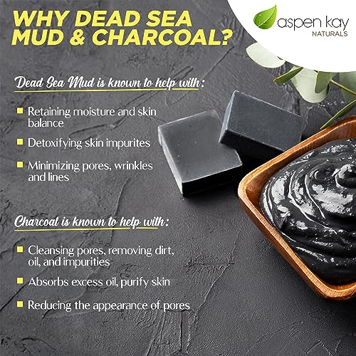 Aspen Kay Naturals Handmade Dead Sea Mud Soap Bar, Activated Charcoal & Pure Essential Oils, 4.5 oz Bar