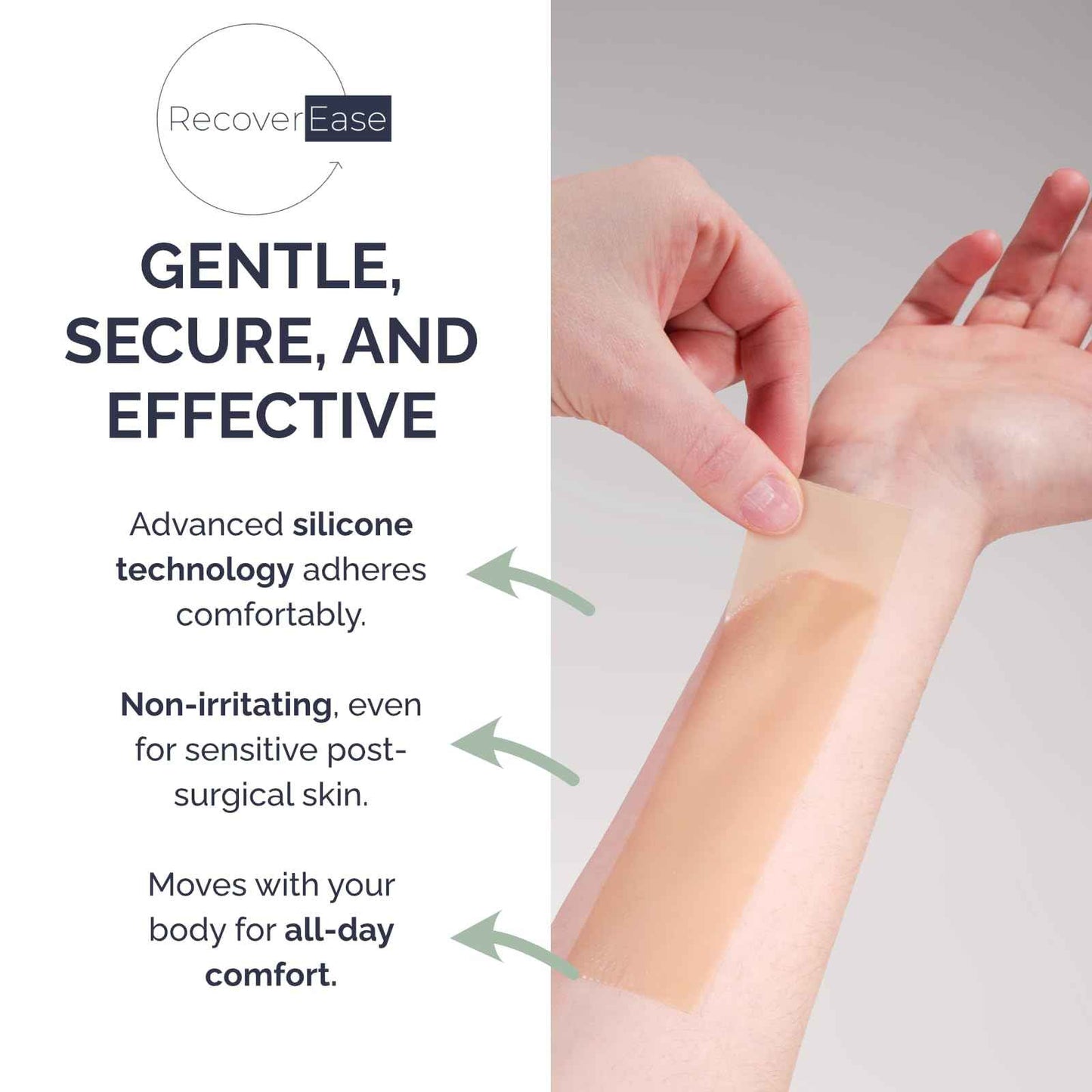 RecoverEase Silicone Scar Strips – Reusable Medical Grade Silicone & Individually Wrapped Scar Sheets for Mastectomy & C-Section, Scar Treatment Tape for Tummy Tuck, Keloid, Surgical, Burns - 12 Pack