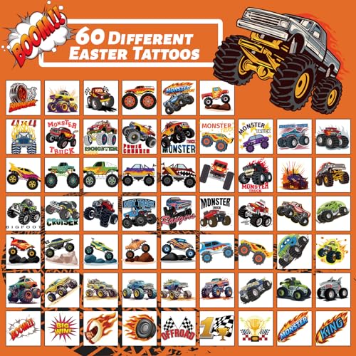 Monster Truck Temporary Tattoos for Kids, 240 Pcs Waterproof