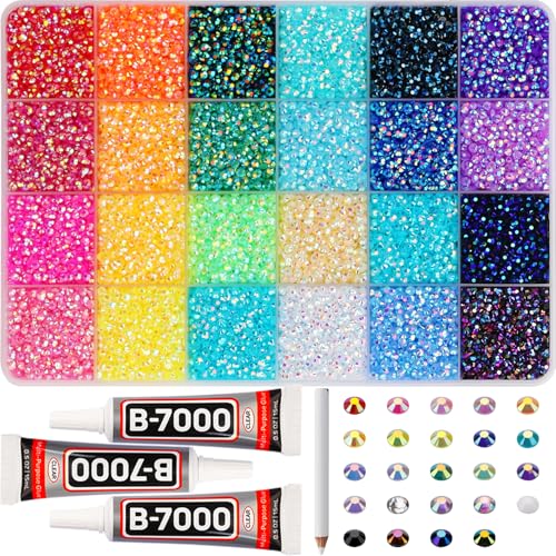 32000Pcs 3mm Rainbow Jelly Rhinestones Gems for Bedazzling Crafting, Colorful Bedazzled Resin Gemstone Flatback Jewel, SS10 Multi Colored Bedazzler Kit with B7000 Glue for Book Clothes Crafts Clothing
