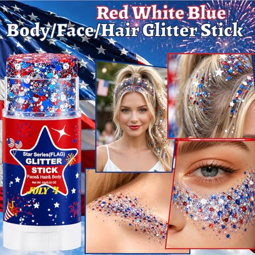 Patriotic Red White Blue Glitter Stick - Face Body Hair