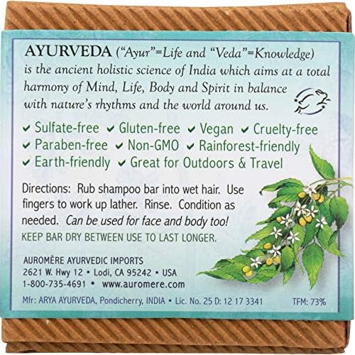 Auromere Ayurvedic Shampoo Bar - Eco Friendly, Handmade, Vegan, Cruelty Free, Natural, Non GMO, All in One Bar for Soap and Shampoo (4.23 oz), 2 pack