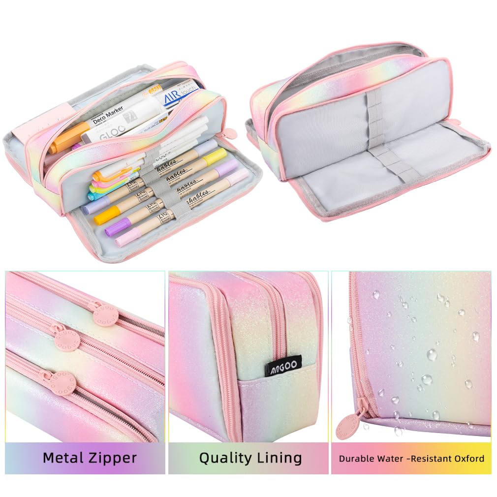 iSuperb Large Pencil Case 3 Compartments Pencil Pouch Big Capacity Pencil Bag for Kids Teen Girls Boys Student School Supplies Oxford Organizer Pen Bag Cosmetic Makeup Pouch