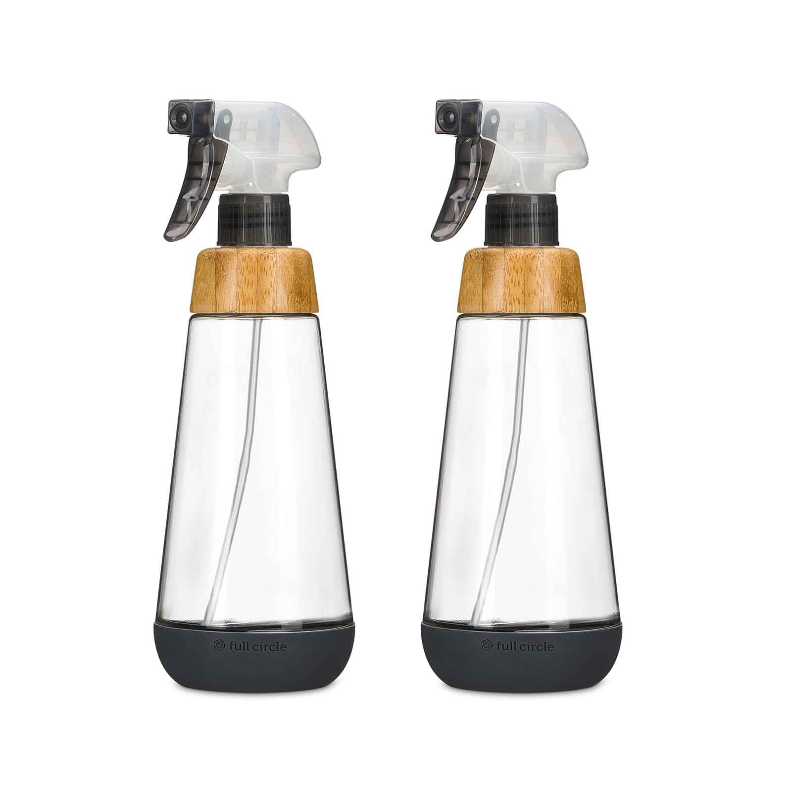 Full Circle Bottle Service-Refillable Glass Spray Bottle-Versatile Stream & Mist Options,Bamboo with Protective Silicone Boot-Ideal for Non-Toxic Cleaning Solutions & Plant Care,16oz,Gray,2 Pack