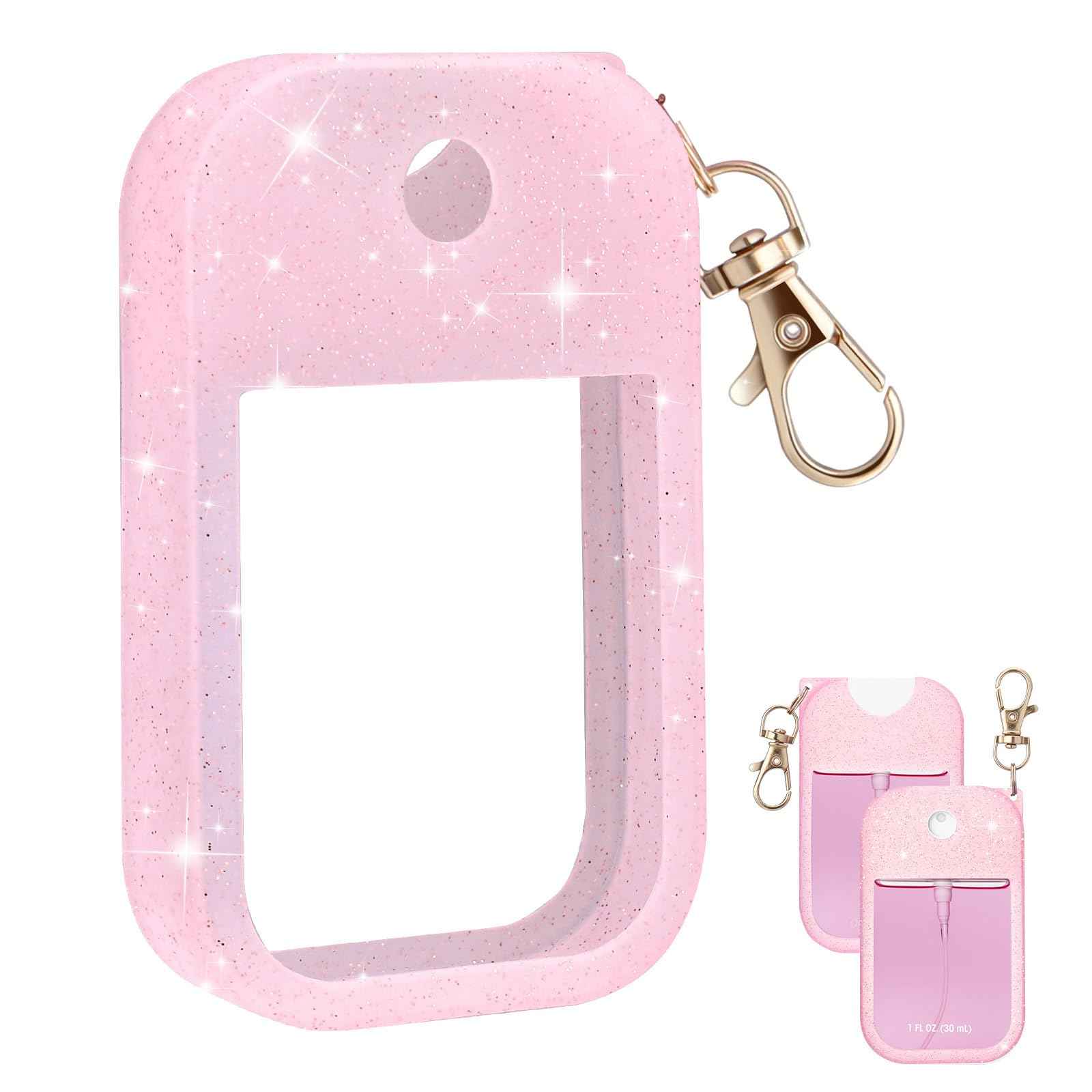 Palksky Hand Sanitizer Spray Case for Touchland,Protective Case with Keychain for Power Mist and Glow Mist1 fl oz(Glitter Sequin Pink),Travel Size