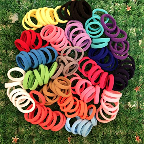 XIMA 60pcs Nylon Elastic Hair Ties Hair Ties Bands Rope No Crease Elastic Fabric Large Cotton Stretch Ouchless Ponytail Holders (60pcs-Neon Orange(HT007-7))