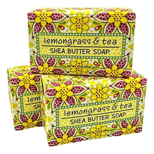 Greenwich Bay Trading Co, Lemongrass and Tea Shea Butter Soap, Set of 3 Bars, 6.4 Ounces Each
