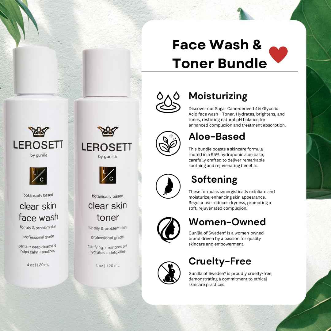 Gunilla Of Sweden LEROSETT Clear Skin Face Wash & Pore Toner Bundle