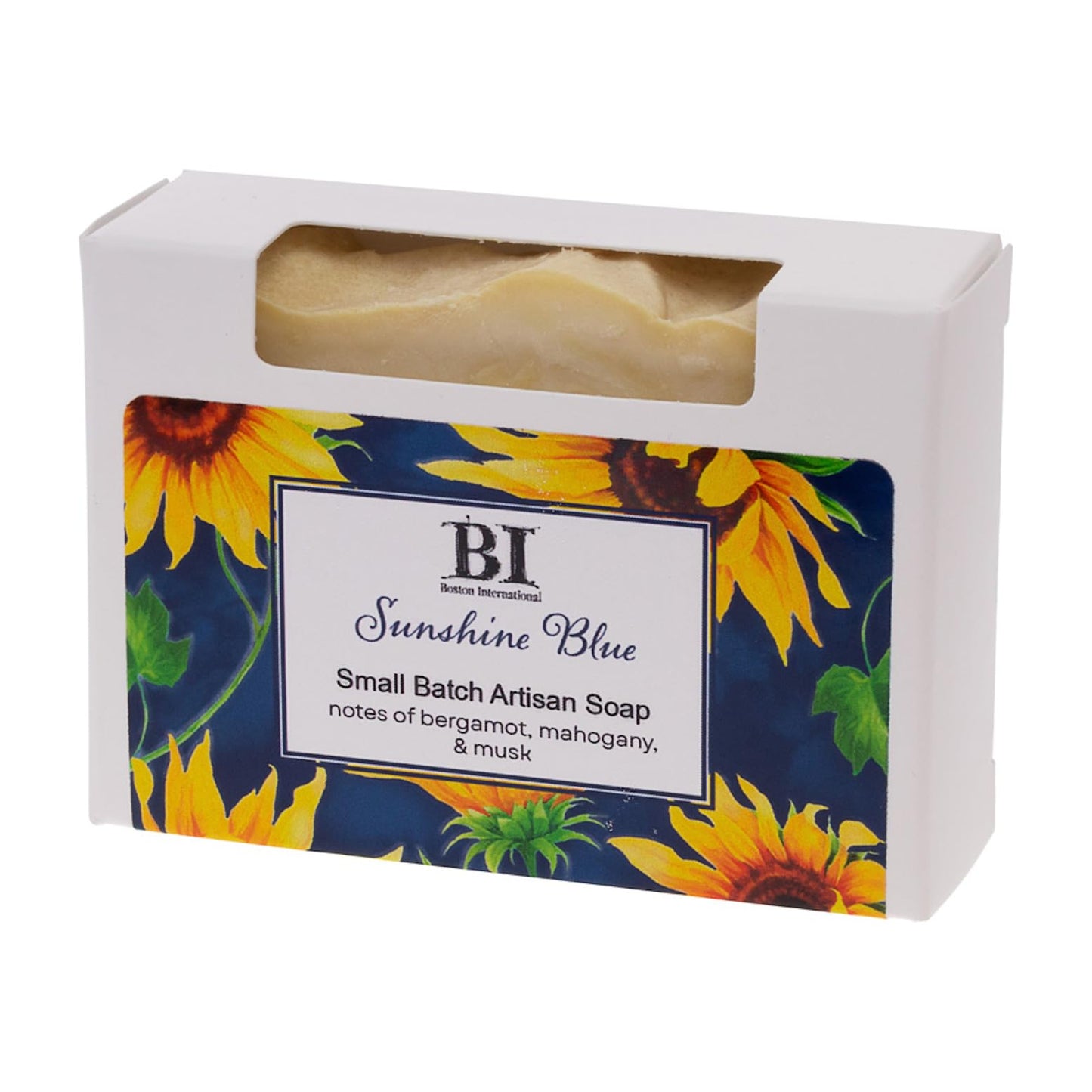 Boston International Scented Bar Soaps Made in the USA Small Batch Artisan Cold Process Soap, 4.5 Ounces, Sunshine Blue (Bergamot, Mahogany, Musk)