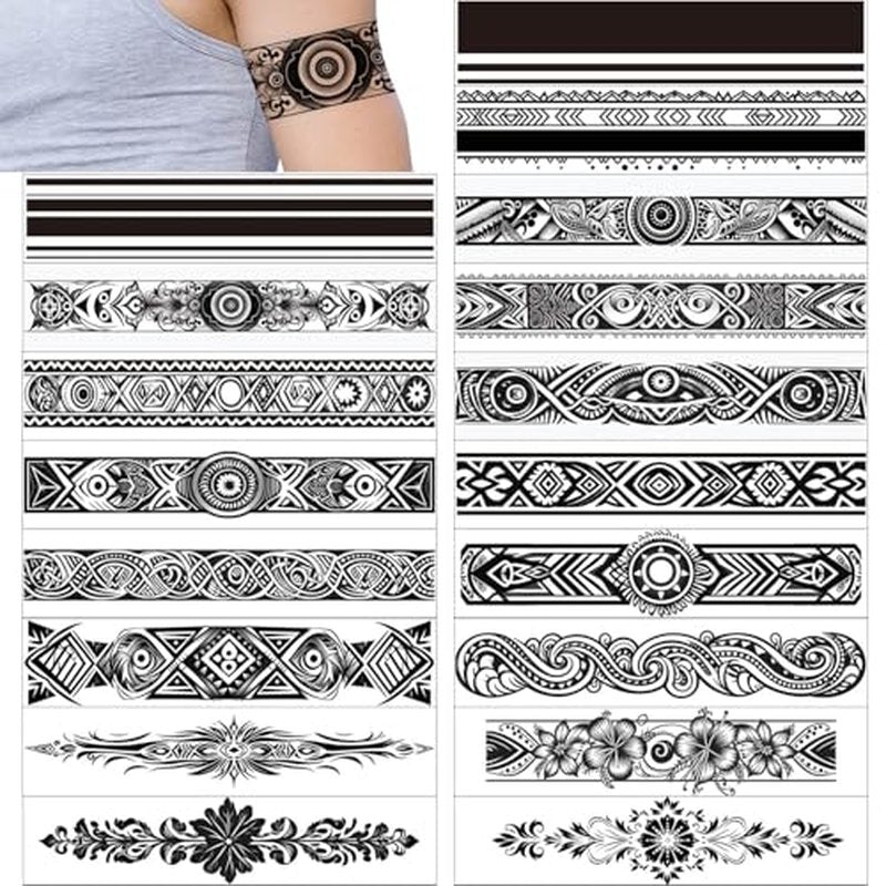 18-Pack Armband Temporary Tattoos - Waterproof Tribal Designs