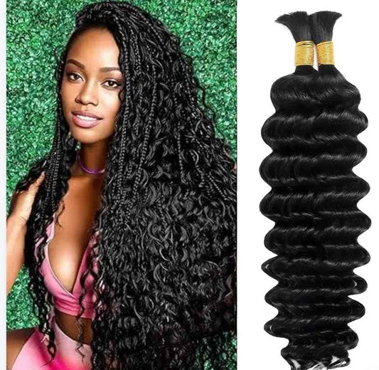 18 Inch Human Braiding Hair for Boho Braids 110g Natural Black 18Inch No Weft 2 Bundles/Pack Deep Water Wave Boho Bulk Human Hair for Knotless Braiding Curly Water Wave Hair