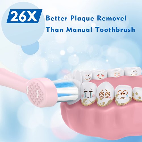 FUMEIKANG Kids Electric Toothbrushes Sonic Rechargeable Tooth Brush Gifts for Boys and Girls Smart Timer Power Toothbrush - Blue 3 4 5 6 7 8 9 10 11 12 (Blue)