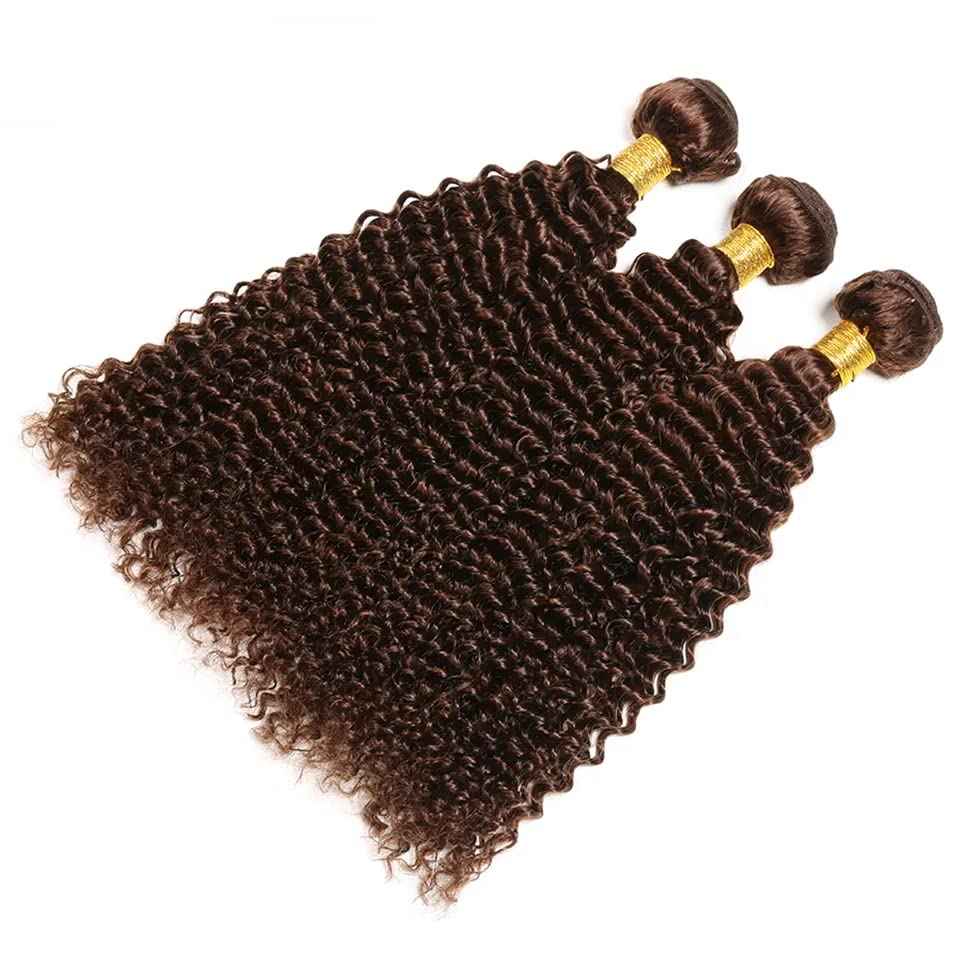 Color #4 Bundle Dark Brown Kinky Curly Human Hair Bundles Peruvian Chocolate Brown Bundle Color #4 Curly Bundles Human Hair 14 16 18 Inch