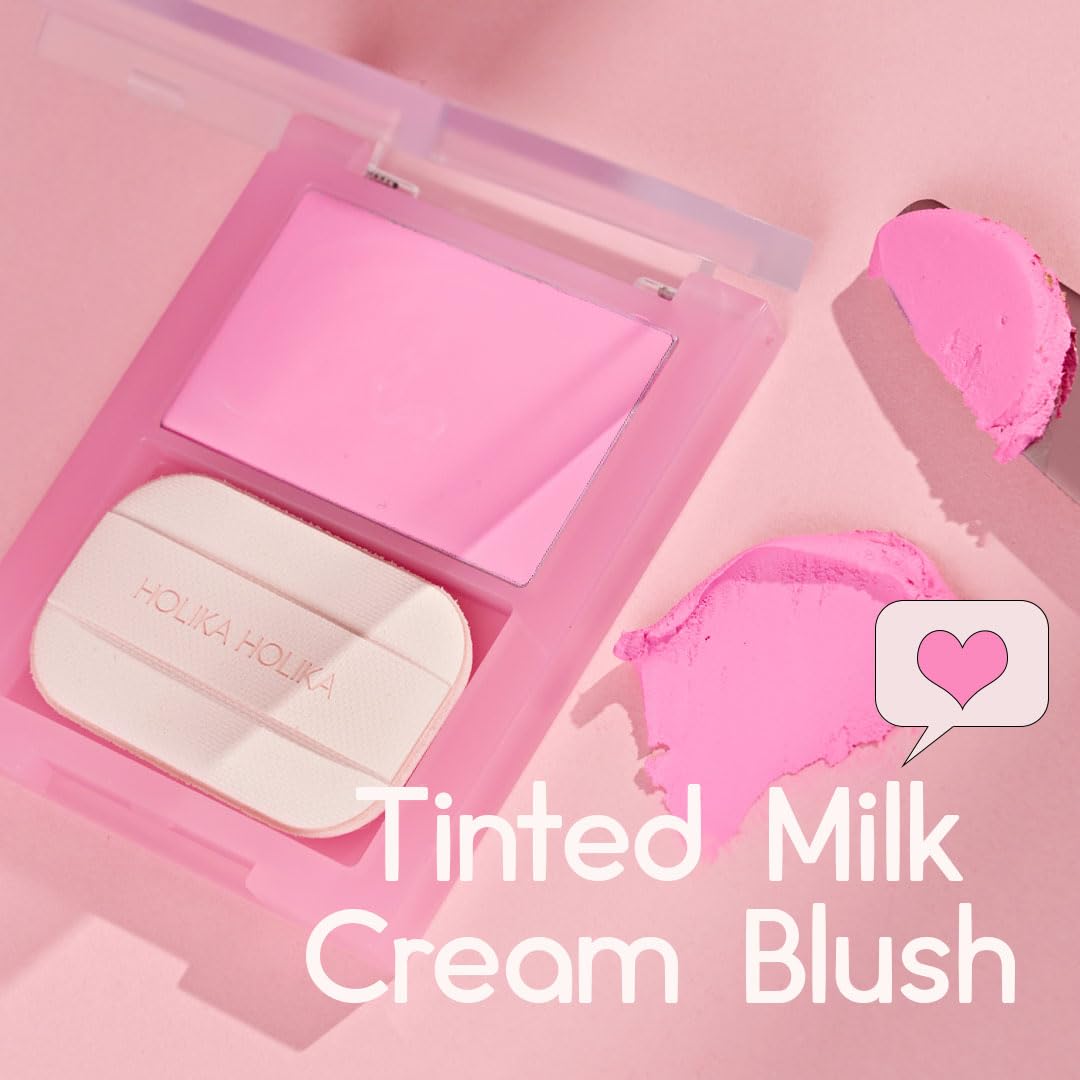 HOLIKA HOLIKA Colored Milk Cream Blush 08 BETTER THAN PINK: Glowing, Natural Makeup, Glossy Finish, Soft, Creamy Dough like texture, Shimmer, Radiant, Plumping, Cheek, Lightweight, Clean, Buildable