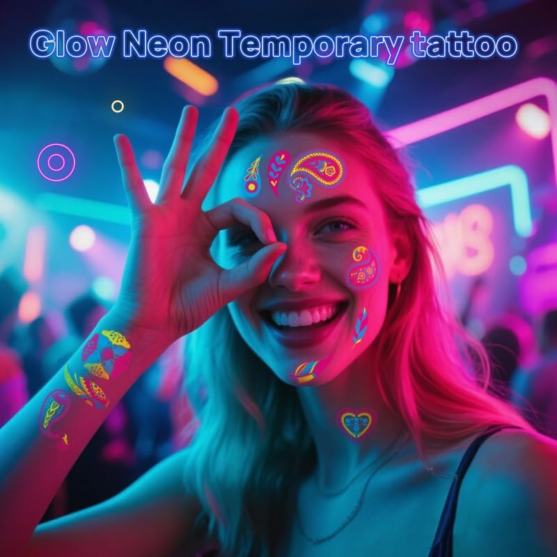 160 Glow in Dark Temporary Tattoos - UV Blacklight Reactive
