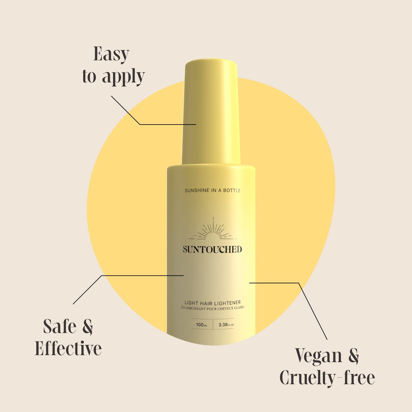 Suntouched Beach Blonde Hair Lightener - Citrus & Chamomile Highlighting Spray for Vegan Highlights, Cruelty, Paraben, Ammonia & Bleach-Free, 3.38 FL Oz