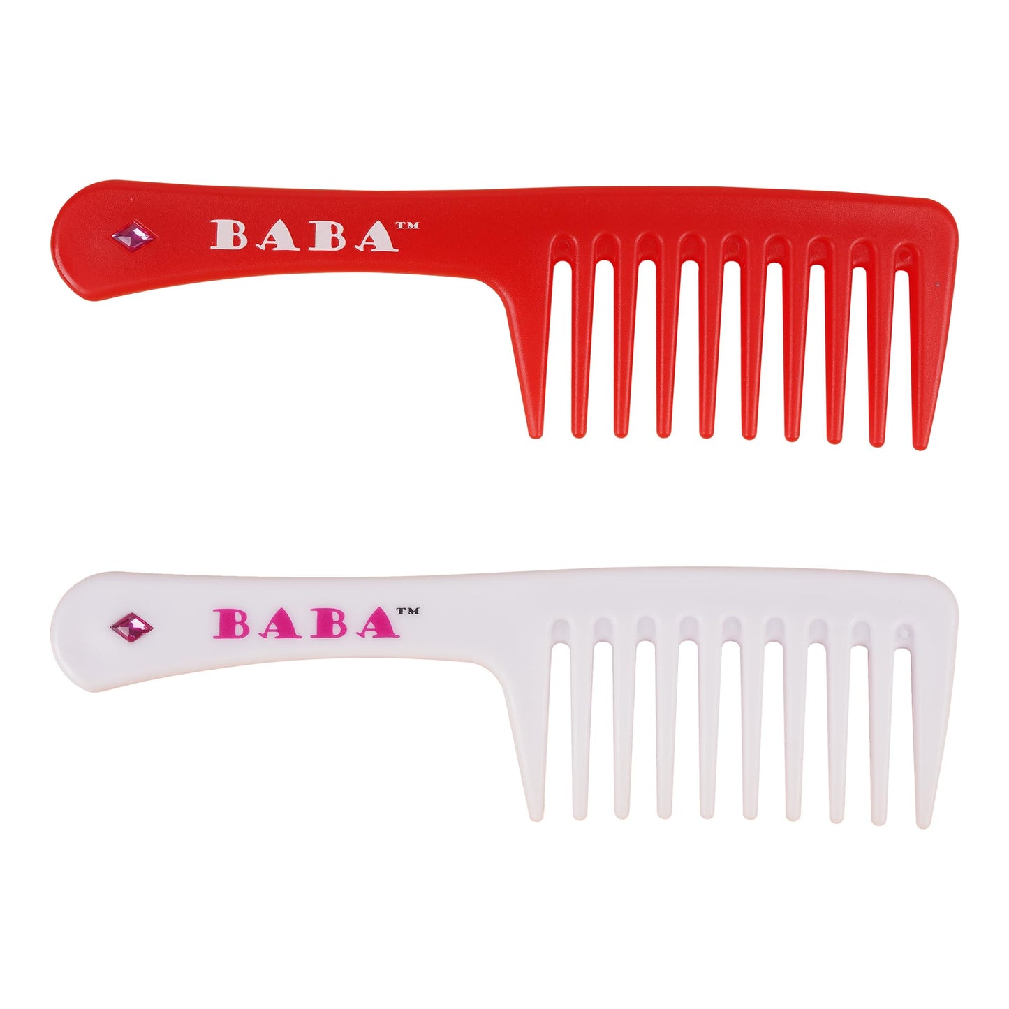 BABA - 2 Piece Diamond Crystal Wide Tooth Detangler Comb – Combs for Women, Hair Comb, Detangles Wet or Dry Hair, Detangling Comb, Wide Tooth Comb for Curls, Hair Brush Detangler (Red White)